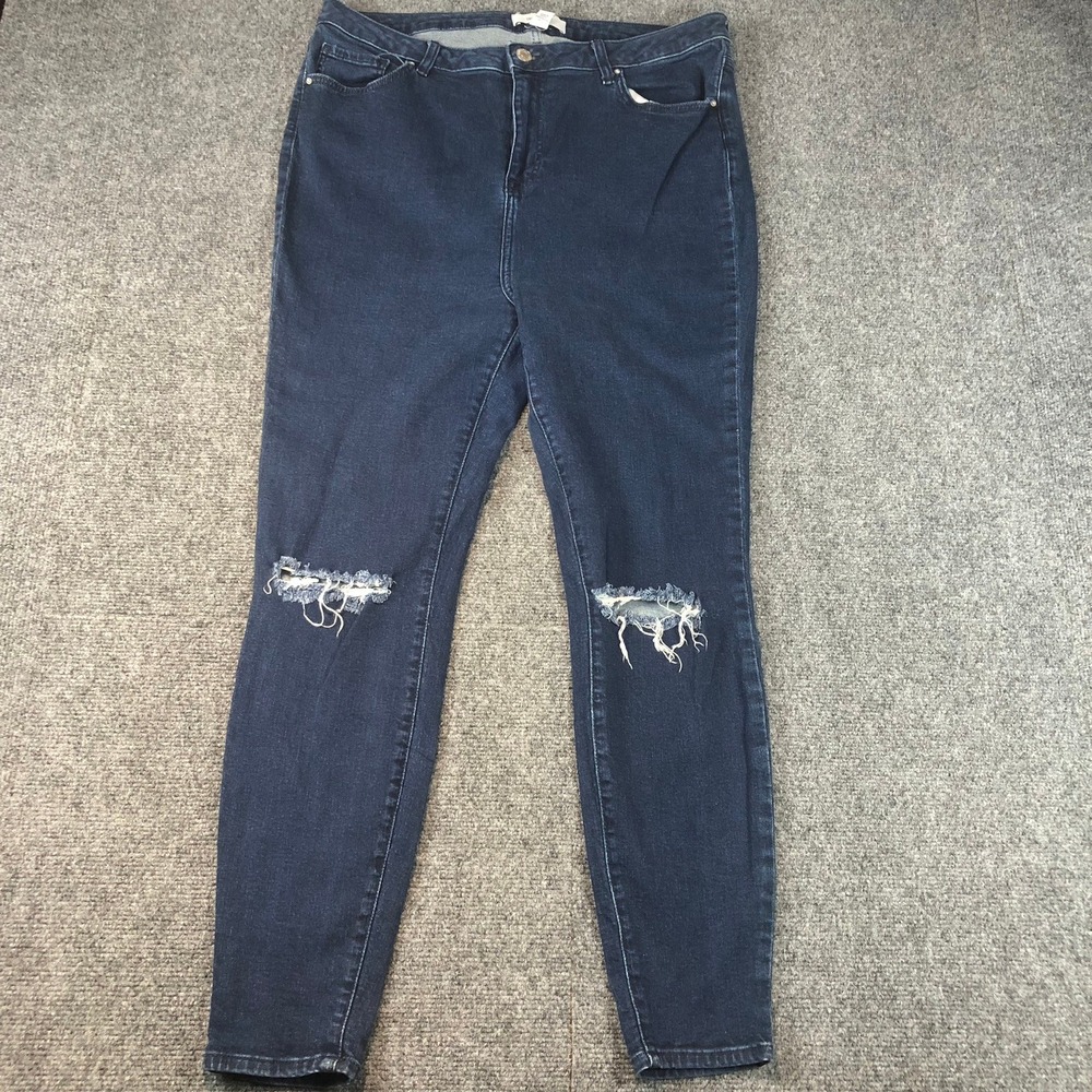 Forever 21 Plus Size 14 Dark‎ Wash Denim Ripped Knee Skinny Jeans